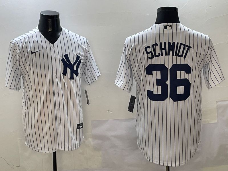 Men New York Yankees #36 Schmidt White Stripe Game 2025 Nike MLB Jersey style 1